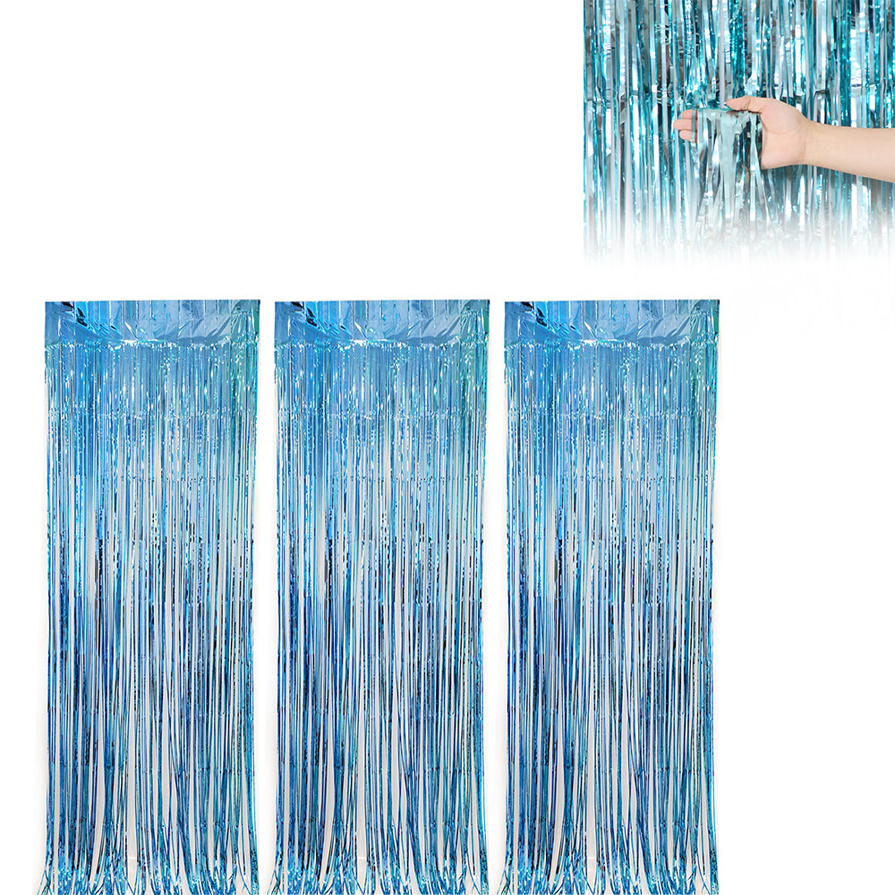3Pcs 2m Fringe Backdrop Curtain Photo Props Celebration Party Decoration Blue