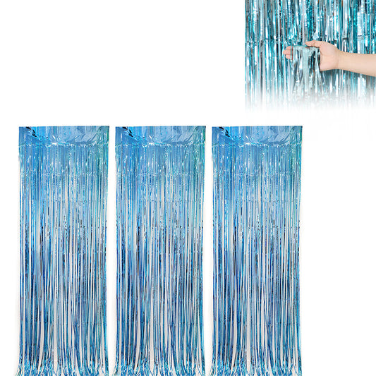3Pcs 2m Fringe Backdrop Curtain Photo Props Celebration Party Decoration Blue