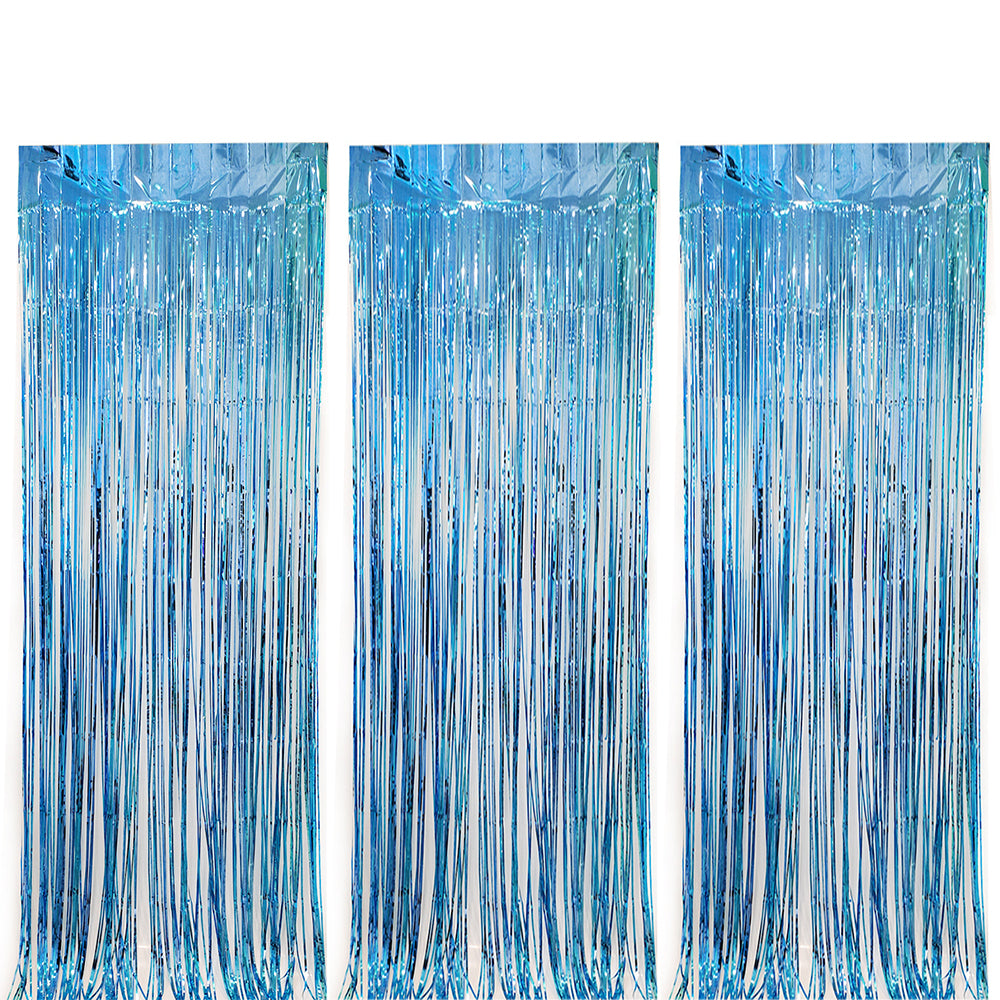 3Pcs 2m Fringe Backdrop Curtain Photo Props Celebration Party Decoration Blue