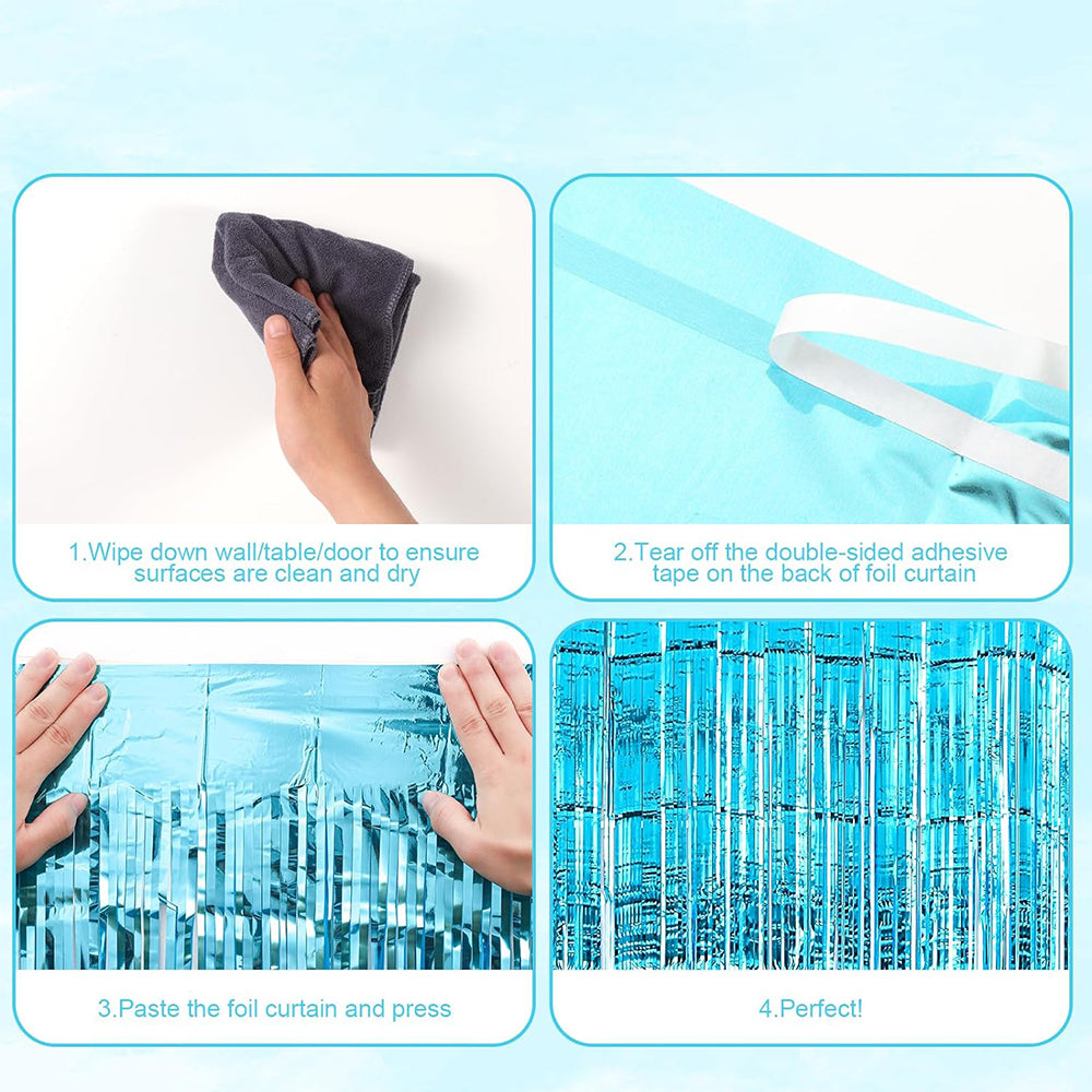 3Pcs 2m Fringe Backdrop Curtain Photo Props Celebration Party Decoration Blue