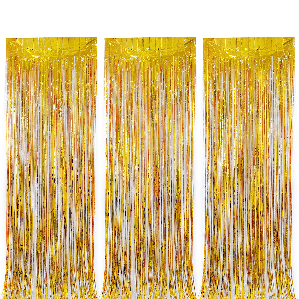 3Pcs 2m Fringe Backdrop Curtain Photo Props Celebration Party Decoration Gold