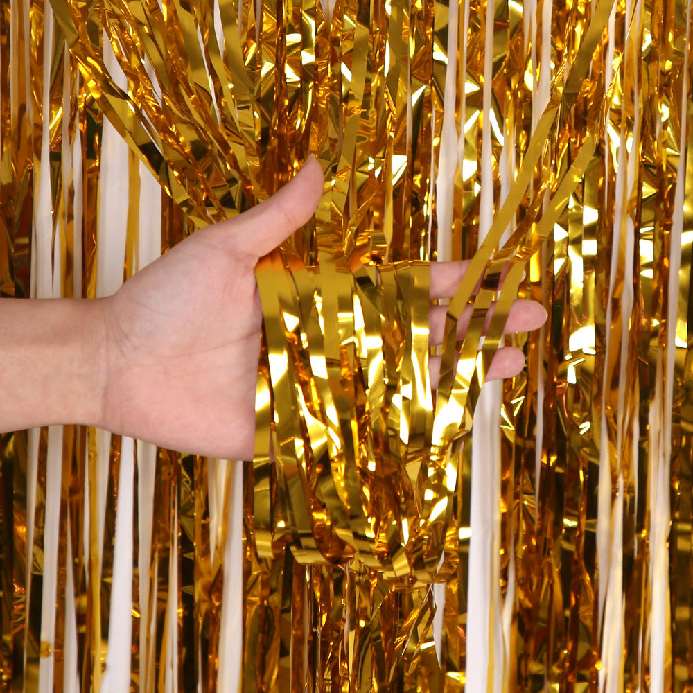 3Pcs 2m Fringe Backdrop Curtain Photo Props Celebration Party Decoration Gold