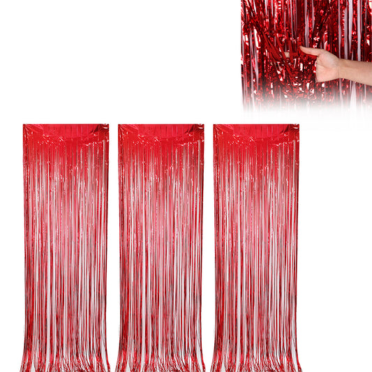 3Pcs 2m Fringe Backdrop Curtain Photo Props Celebration Party Decoration Red