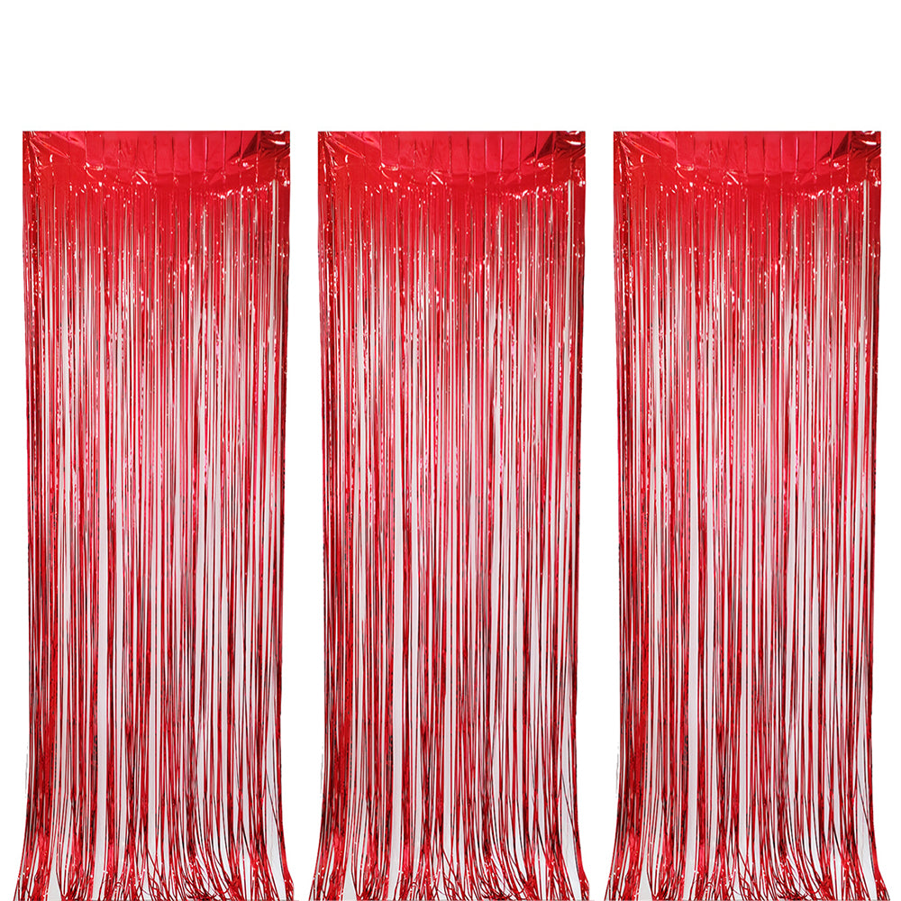 3Pcs 2m Fringe Backdrop Curtain Photo Props Celebration Party Decoration Red