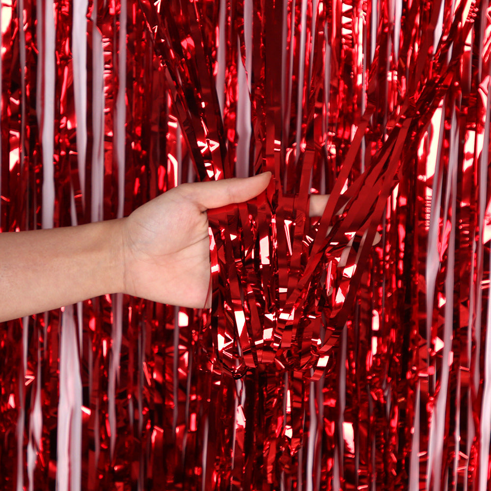 3Pcs 2m Fringe Backdrop Curtain Photo Props Celebration Party Decoration Red