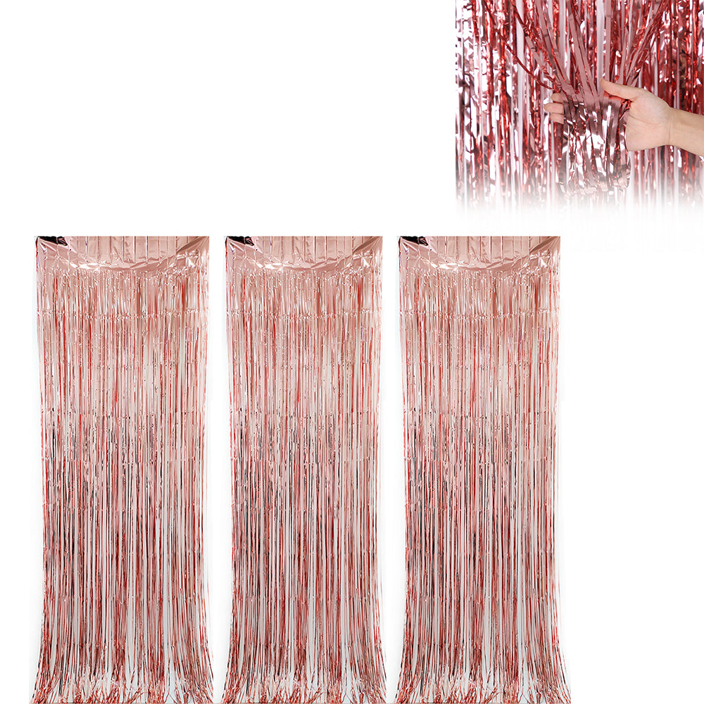 3Pcs 2m Fringe Backdrop Curtain Photo Props Celebration Party Decoration Rose
