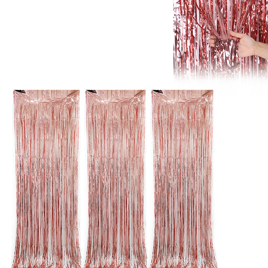 3Pcs 2m Fringe Backdrop Curtain Photo Props Celebration Party Decoration Rose