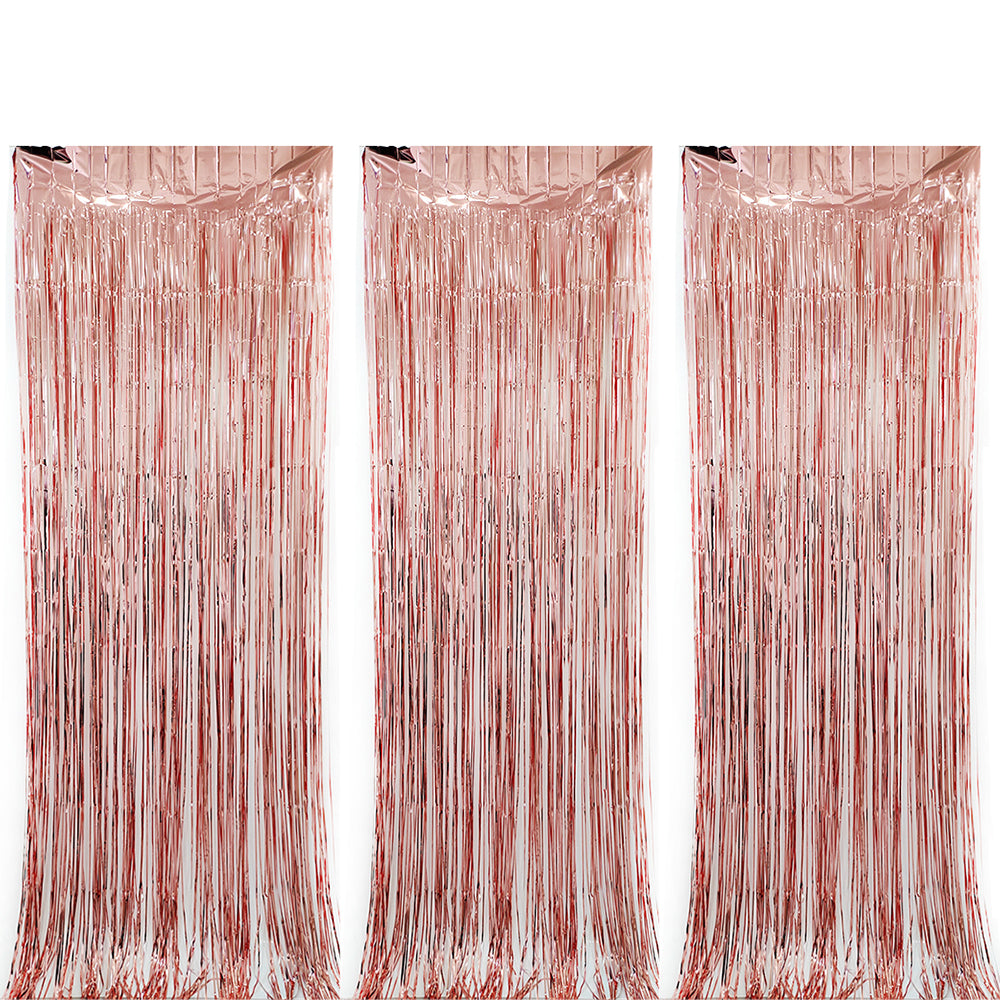 3Pcs 2m Fringe Backdrop Curtain Photo Props Celebration Party Decoration Rose