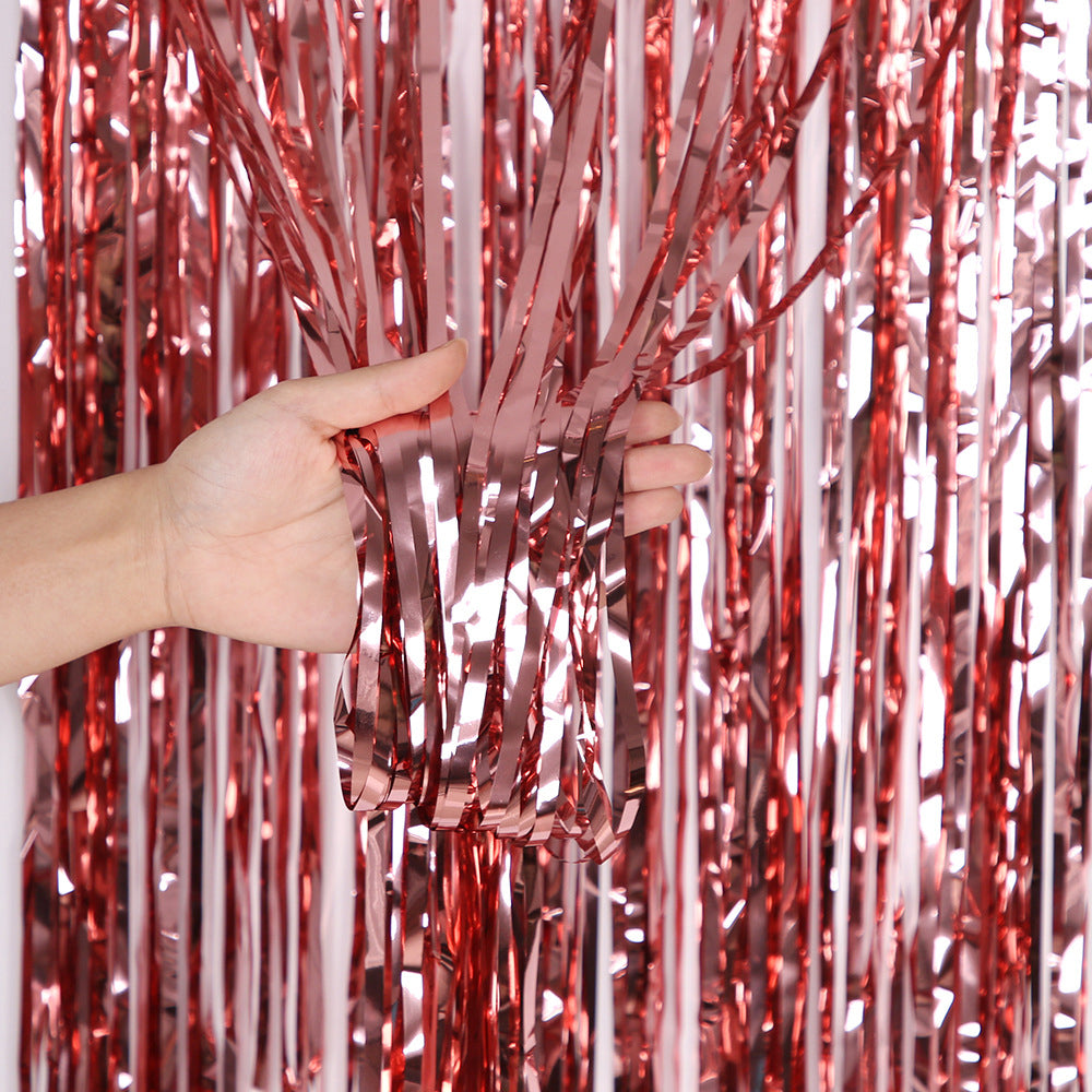 3Pcs 2m Fringe Backdrop Curtain Photo Props Celebration Party Decoration Rose