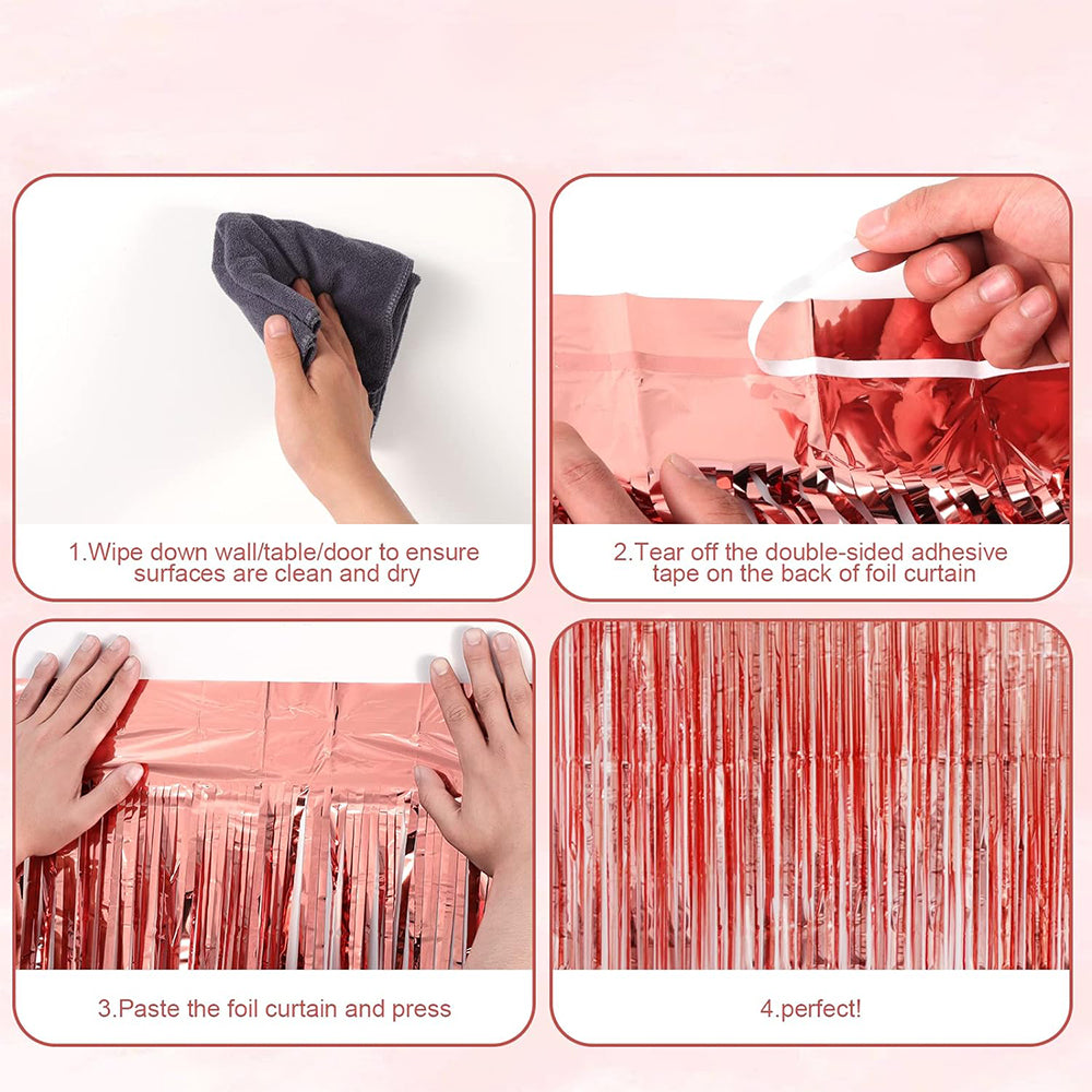 3Pcs 2m Fringe Backdrop Curtain Photo Props Celebration Party Decoration Rose