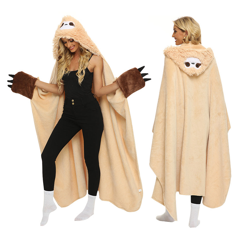 Flannel Fleece Sherpa Throw Blanket Wearable Hooded Blanket for Adults Khaki