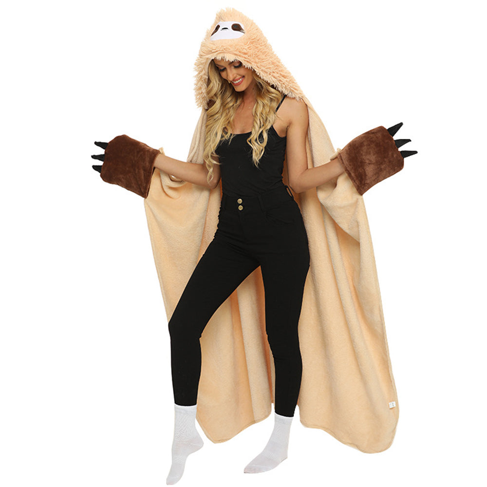 Flannel Fleece Sherpa Throw Blanket Wearable Hooded Blanket for Adults Khaki