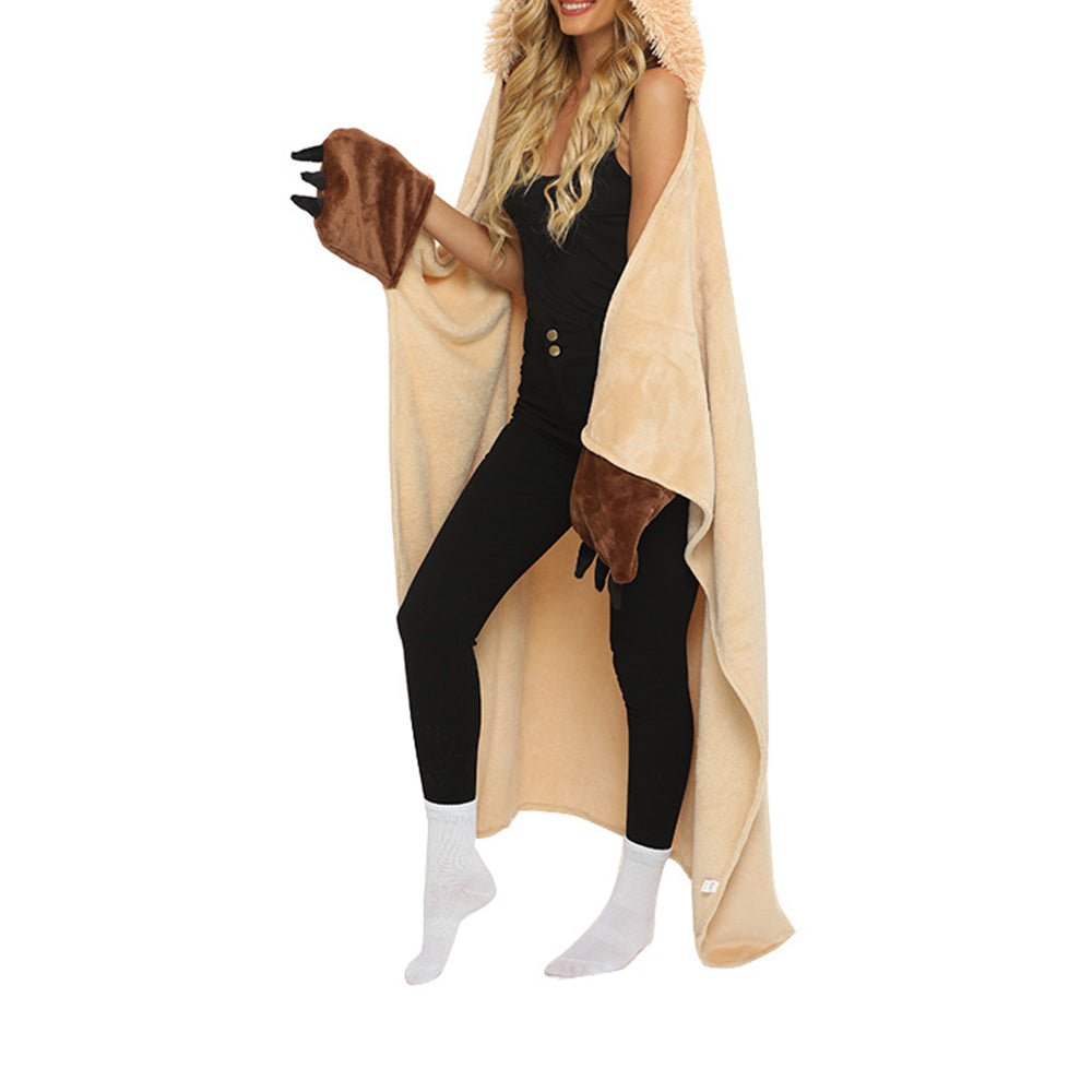 Flannel Fleece Sherpa Throw Blanket Wearable Hooded Blanket for Adults Khaki