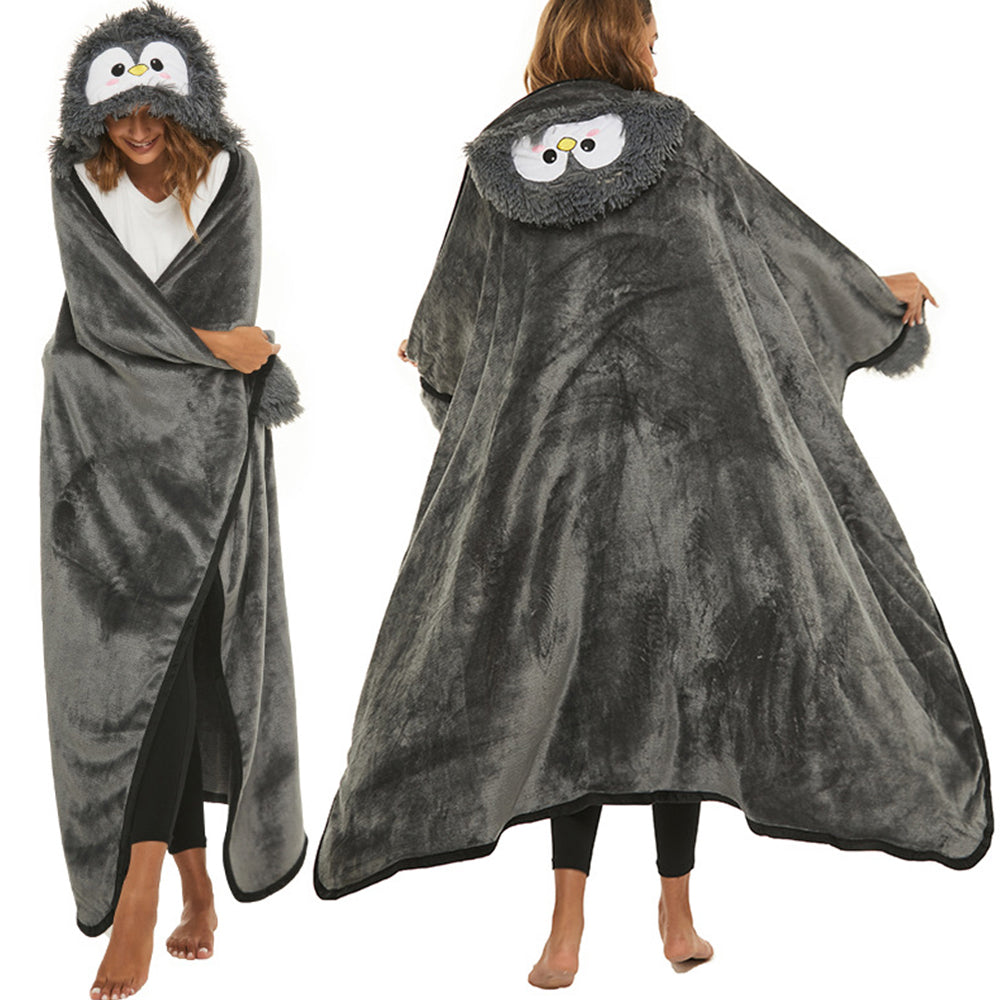 Flannel Fleece Sherpa Throw Blanket Wearable Hooded Blanket for Adults Grey