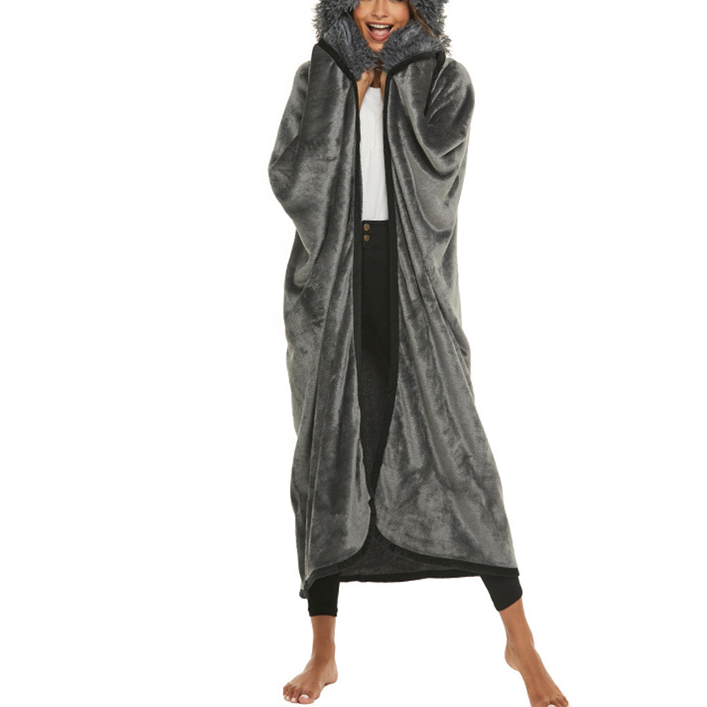 Flannel Fleece Sherpa Throw Blanket Wearable Hooded Blanket for Adults Grey
