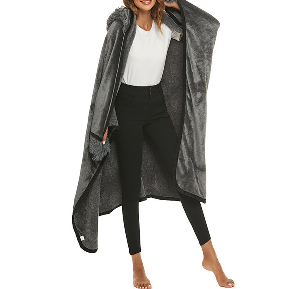 Flannel Fleece Sherpa Throw Blanket Wearable Hooded Blanket for Adults Grey