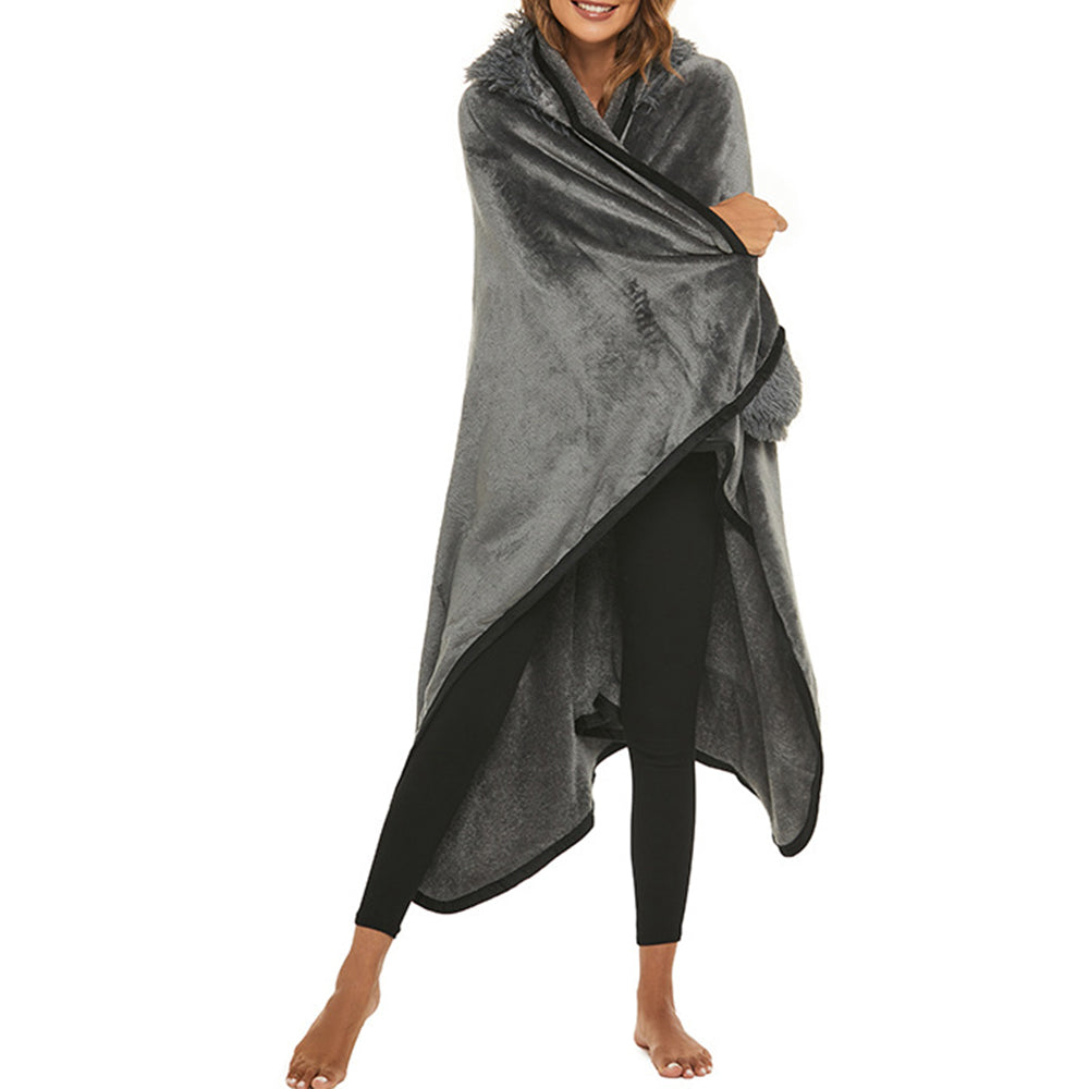 Flannel Fleece Sherpa Throw Blanket Wearable Hooded Blanket for Adults Grey