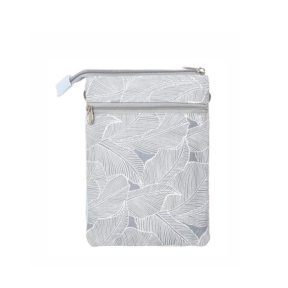 5 Layer Leaf Pattern Canvas Cell Phone Wallet Crossbody Bag Grey