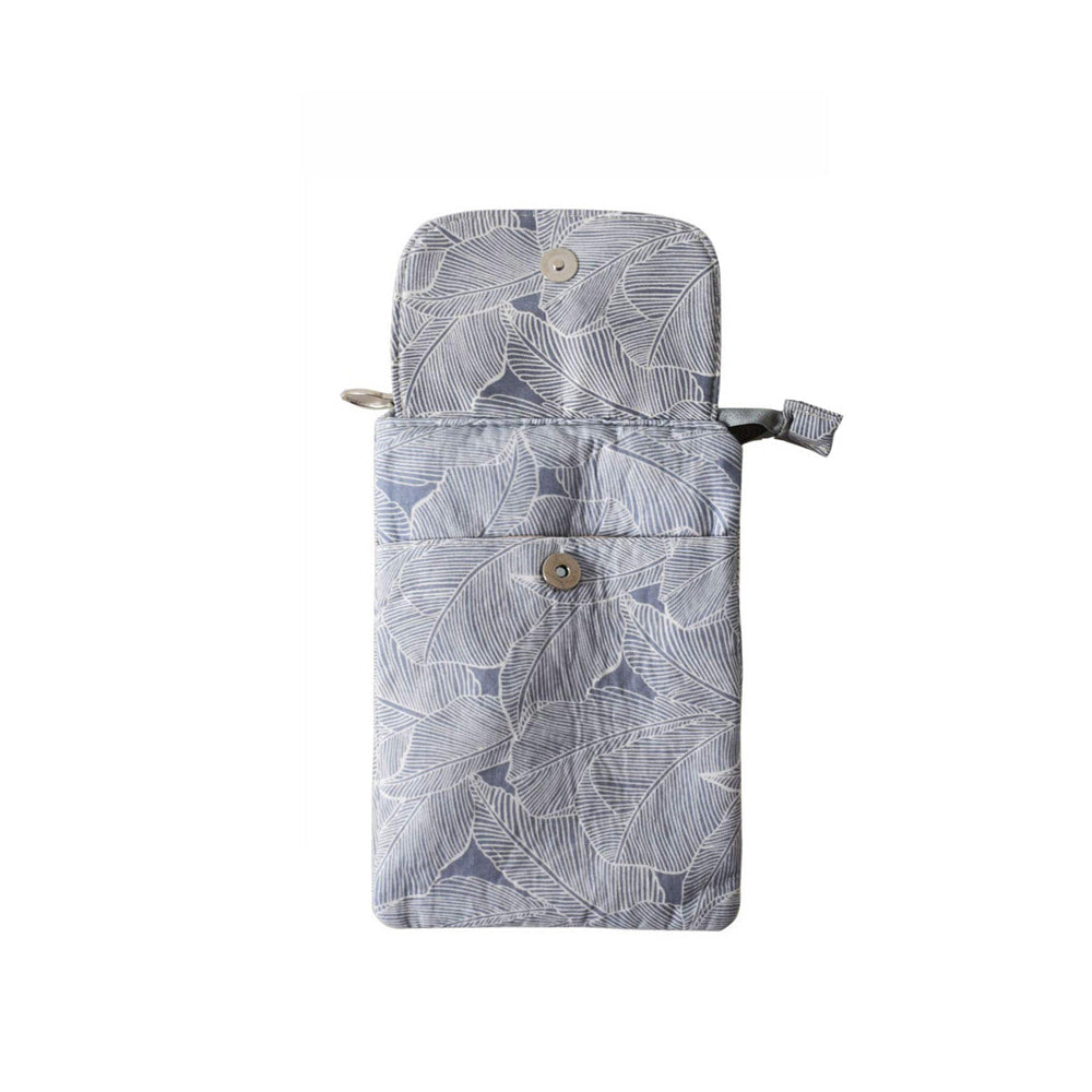 5 Layer Leaf Pattern Canvas Cell Phone Wallet Crossbody Bag Grey