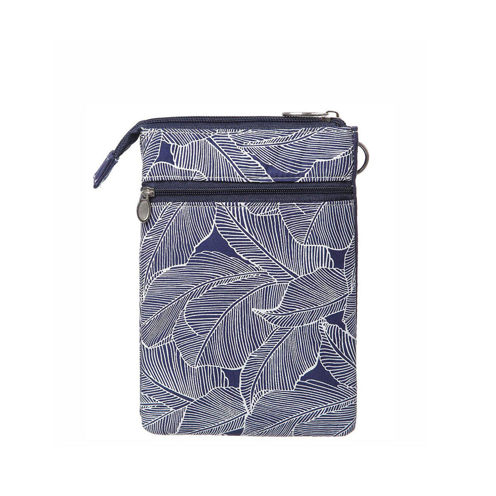 5 Layer Leaf Pattern Canvas Cell Phone Wallet Crossbody Bag Royal Blue