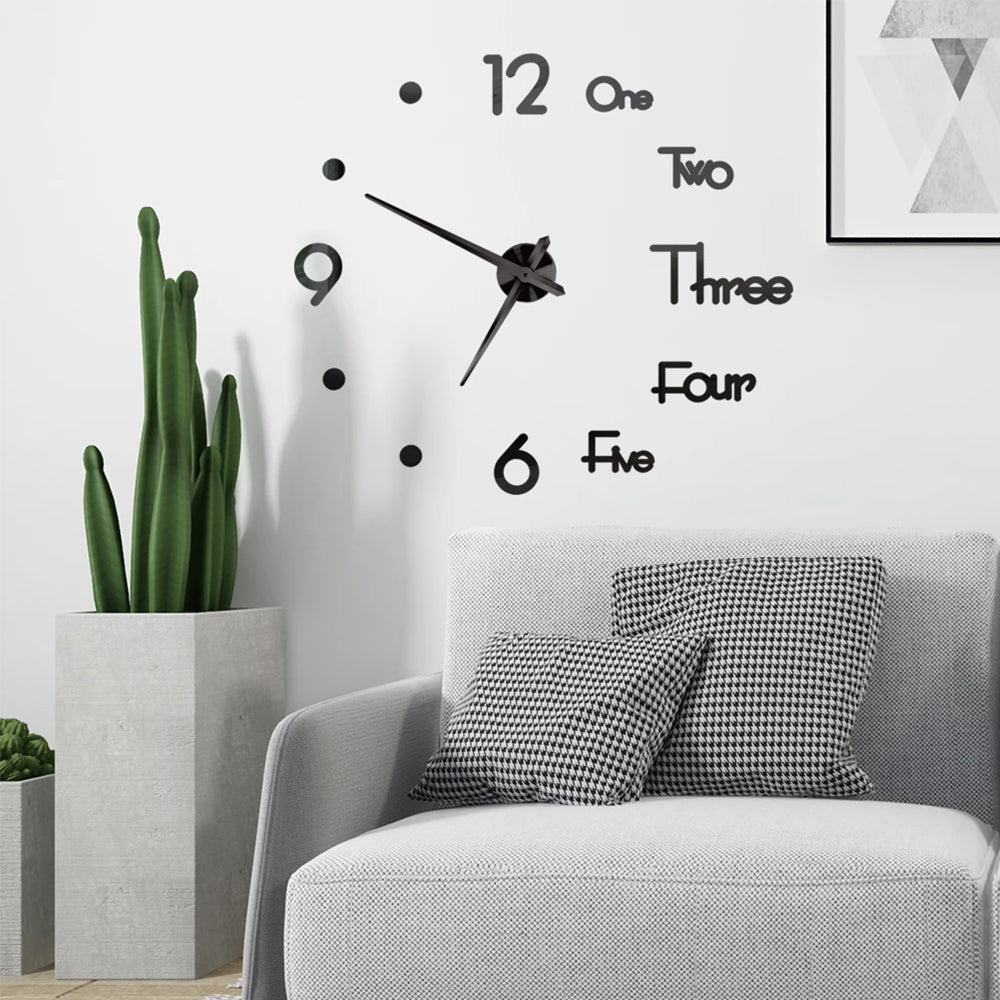 3D Wall Clock Acrylic Frameless Modern Wall Clock for Home Office Decor Black