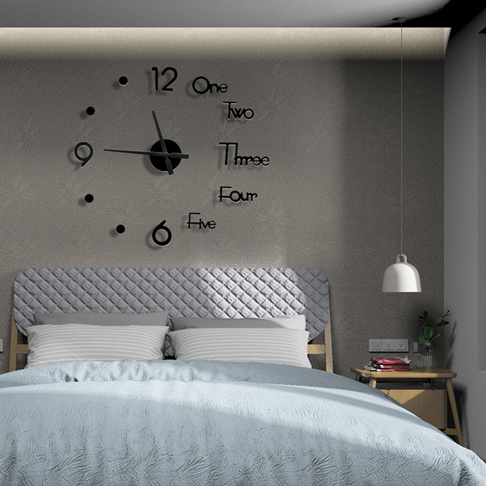 3D Wall Clock Acrylic Frameless Modern Wall Clock for Home Office Decor Black
