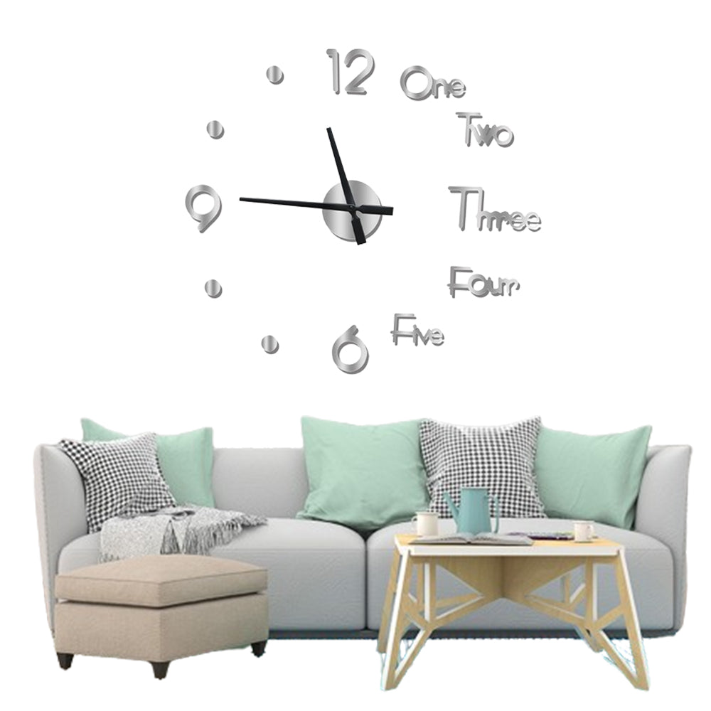 3D Wall Clock Acrylic Frameless Modern Wall Clock for Home Office Decor Silver