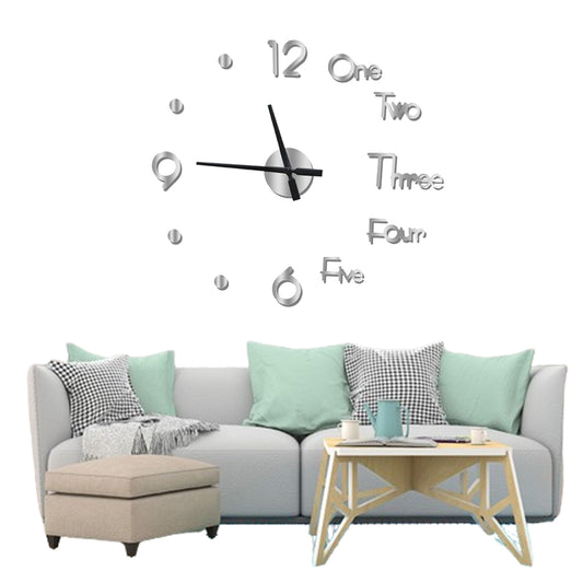 3D Wall Clock Acrylic Frameless Modern Wall Clock for Home Office Decor Silver