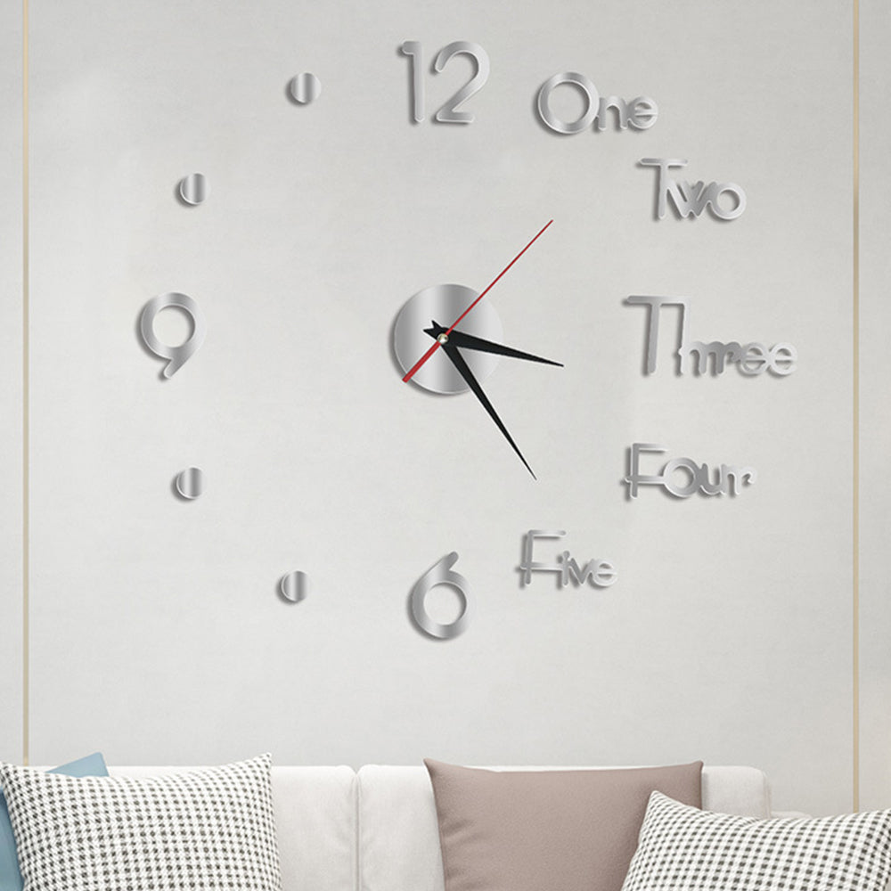 3D Wall Clock Acrylic Frameless Modern Wall Clock for Home Office Decor Silver