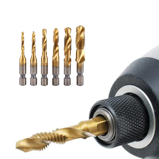 6Pcs HSS Hex Shank Tap Drill Bits Metric Thread Screw Compound Tapping Set Tool