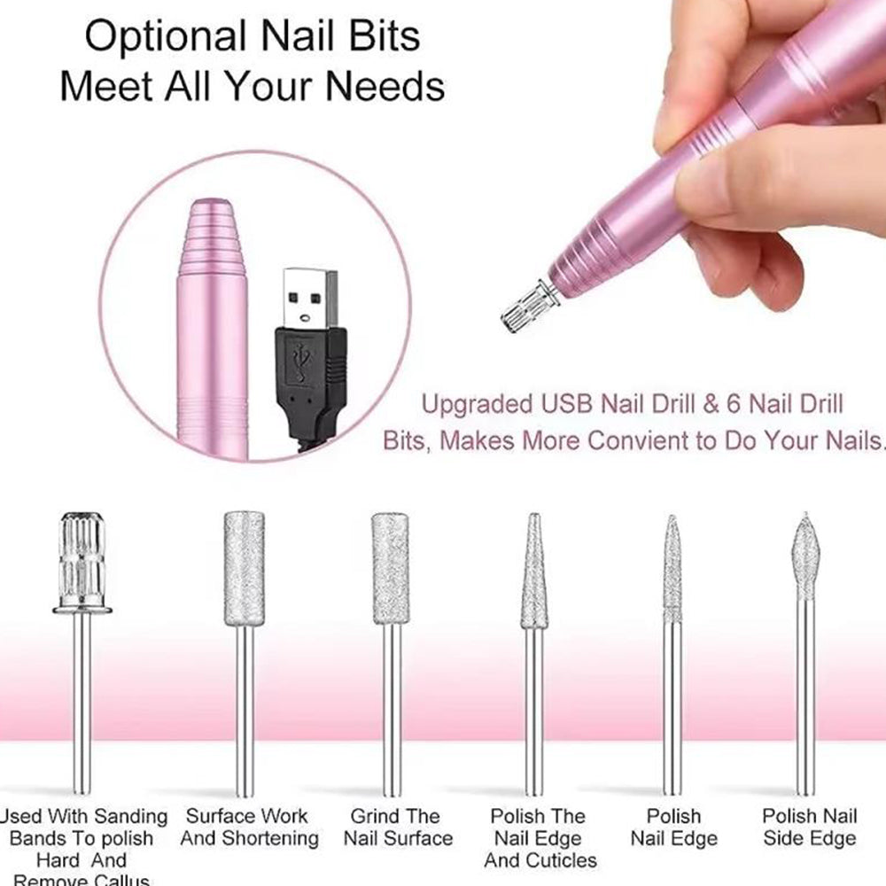 Portable Nail Drill Machine Kit USB Rechargeable Manicure Pedicure Tools