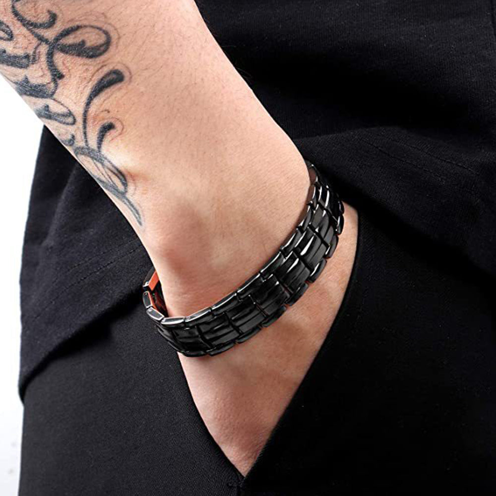 Pure Copper Bracelet with Double-Row Strong Magnets Black