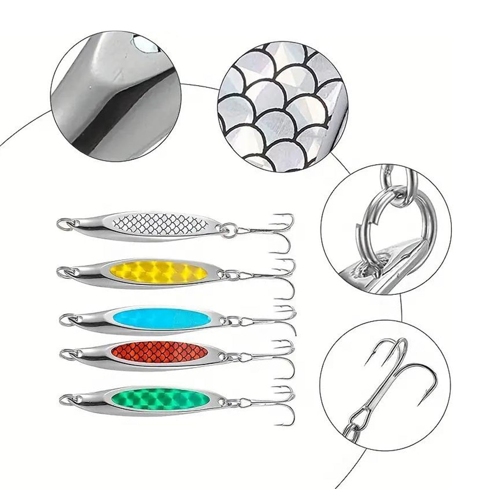 5Pcs Fishing Lure Metal Slugs Slice Spoon Spinner Baits Tackle