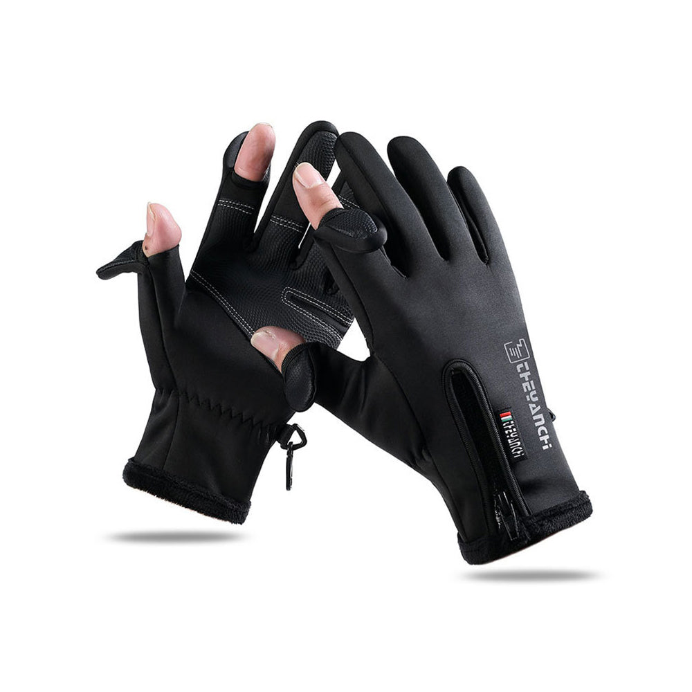 Winter Gloves 2 Finger Flip Touchscreen for Cycling Fishing Black M