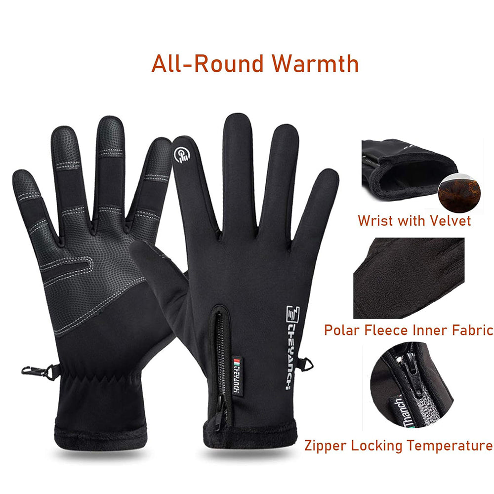 Winter Gloves 2 Finger Flip Touchscreen for Cycling Fishing Black 2XL