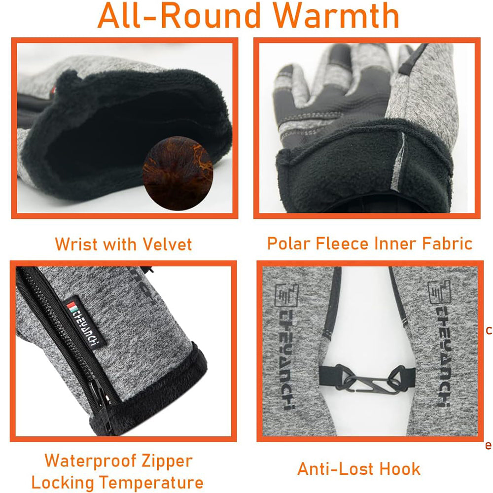 Winter Gloves 2 Finger Flip Touchscreen for Cycling Fishing Grey 2XL