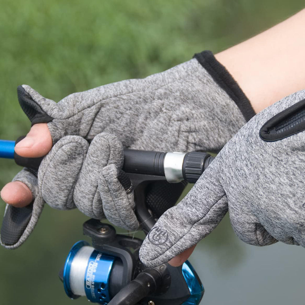 Winter Gloves 2 Finger Flip Touchscreen for Cycling Fishing Grey M