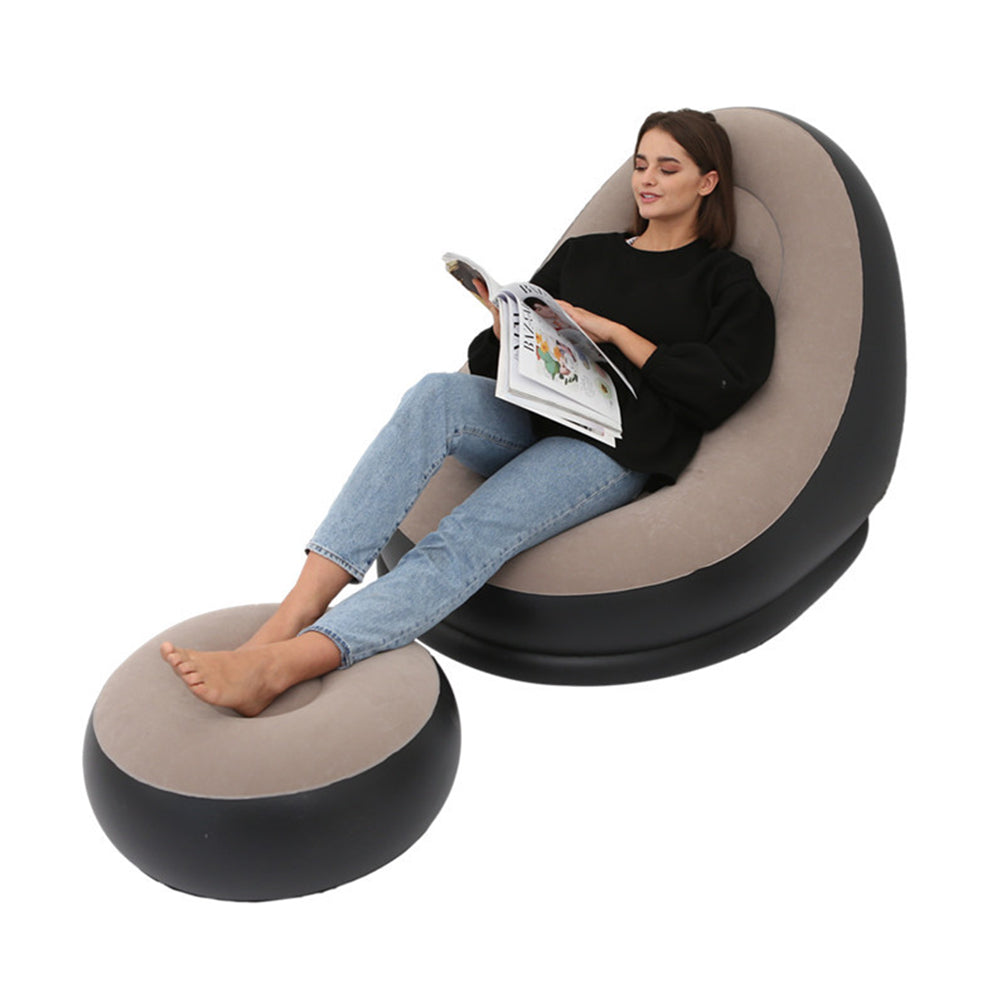 Inflatable Sofa Couch and Footrest Set Flocked Lounge Chair with Ottoman Coffee