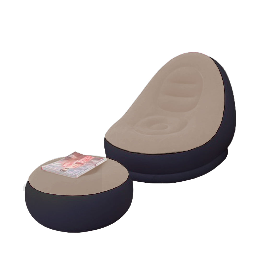 Inflatable Sofa Couch and Footrest Set Flocked Lounge Chair with Ottoman Coffee