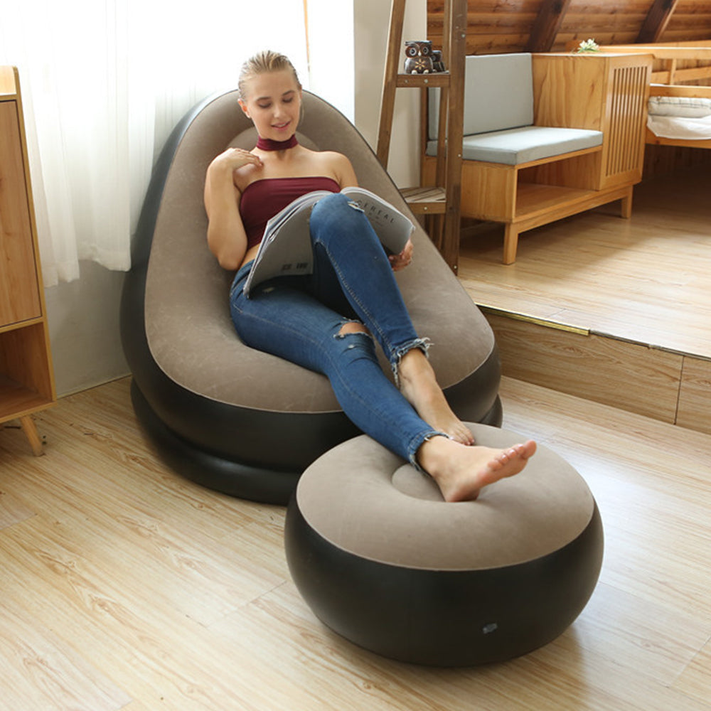 Inflatable Sofa Couch and Footrest Set Flocked Lounge Chair with Ottoman Coffee