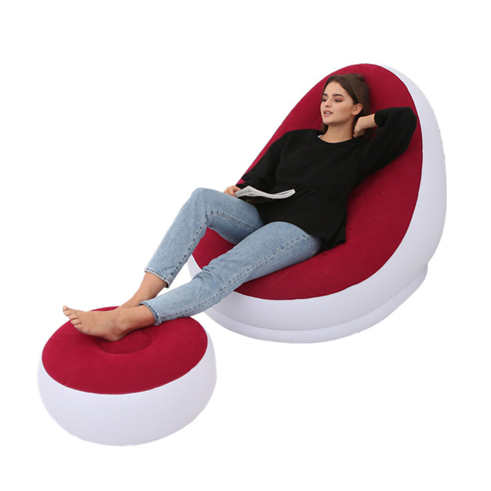 Inflatable Sofa Couch and Footrest Set Flocked Lounge Chair with Ottoman Red
