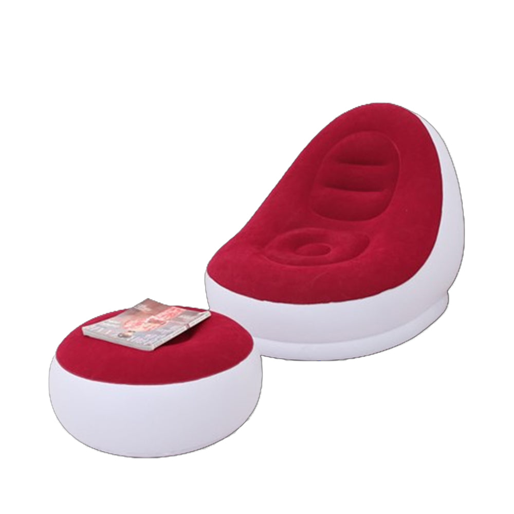 Inflatable Sofa Couch and Footrest Set Flocked Lounge Chair with Ottoman Red