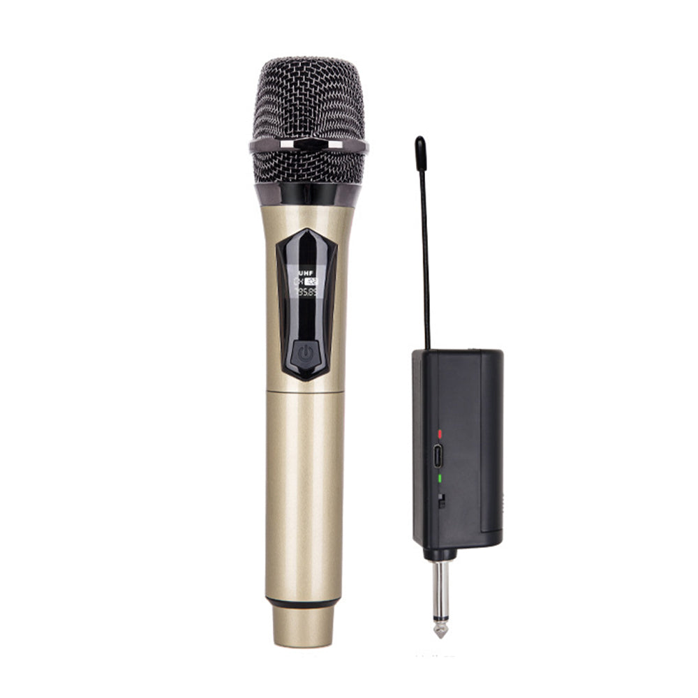 Wireless Microphone Handheld UHF Dynamic Mic System Karaoke Receiver Gold