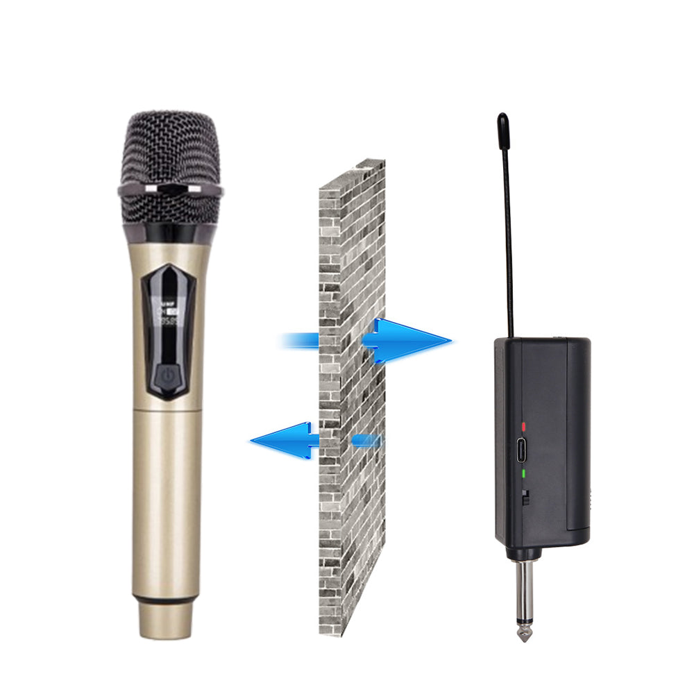 Wireless Microphone Handheld UHF Dynamic Mic System Karaoke Receiver Gold