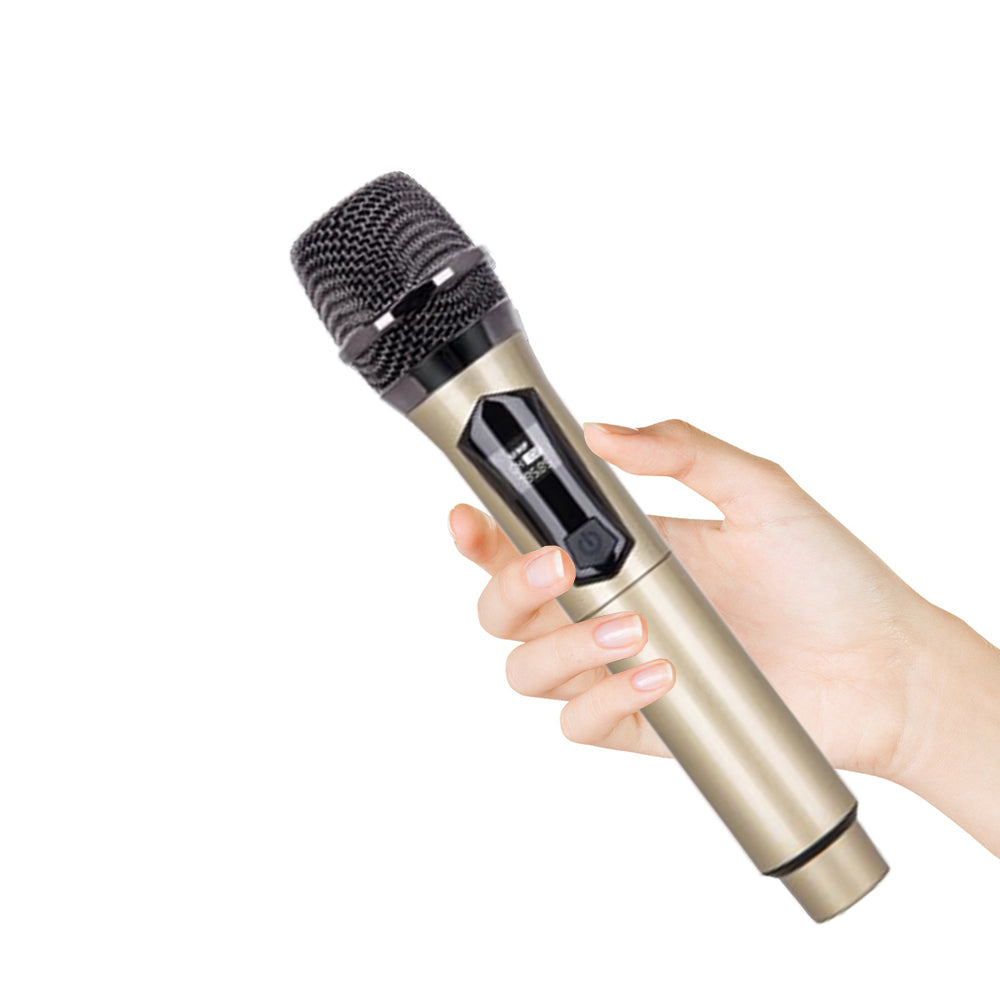 Wireless Microphone Handheld UHF Dynamic Mic System Karaoke Receiver Gold