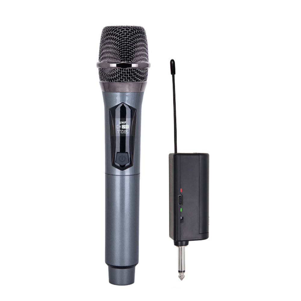 Wireless Microphone Handheld UHF Dynamic Mic System Karaoke Receiver Grey