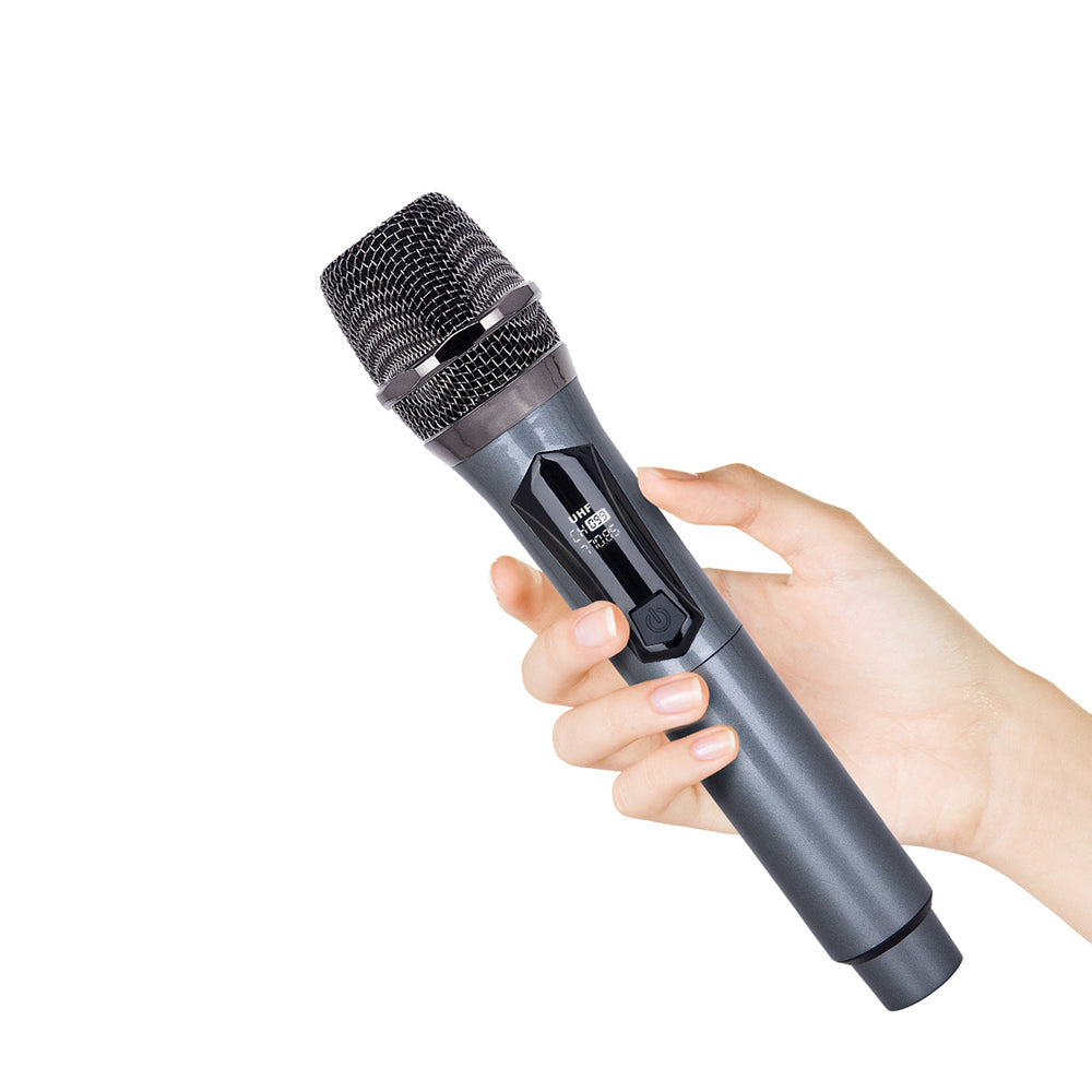 Wireless Microphone Handheld UHF Dynamic Mic System Karaoke Receiver Grey