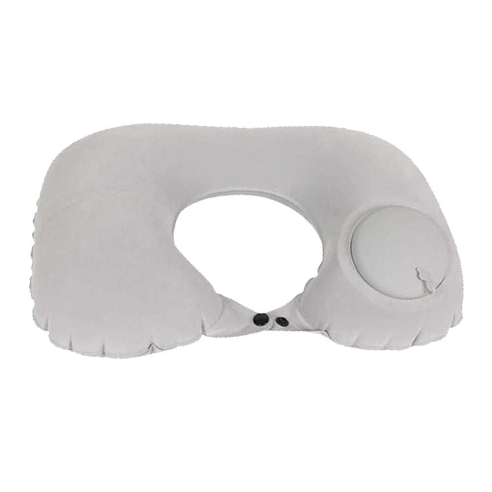 Press Type Inflatable U Shaped Travel Neck Pillow Flight Head Rest Cushion Grey