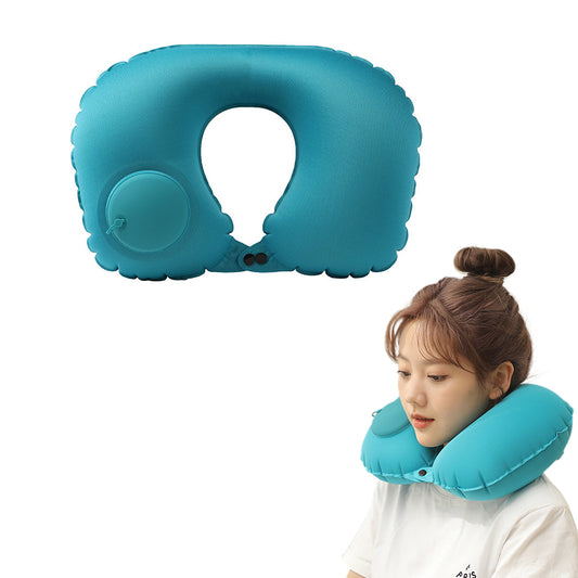 Press Type Inflatable U Shaped Travel Neck Pillow Flight Head Rest Cushion Green