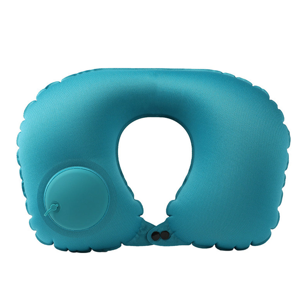 Press Type Inflatable U Shaped Travel Neck Pillow Flight Head Rest Cushion Green